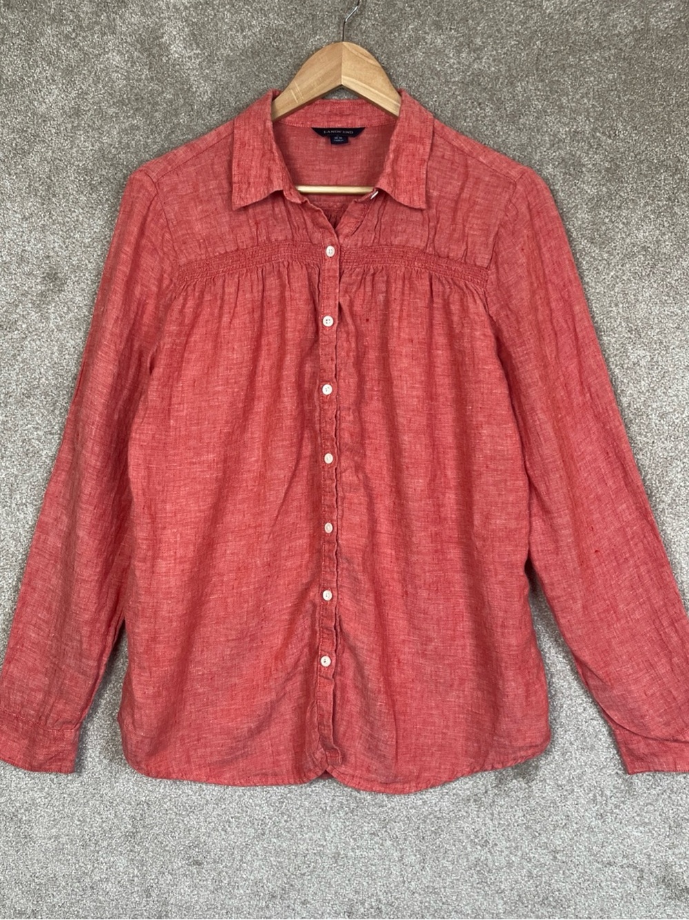Lands End Shirt Womens Large Orange Linen Long Sleeve Button Front- 5329